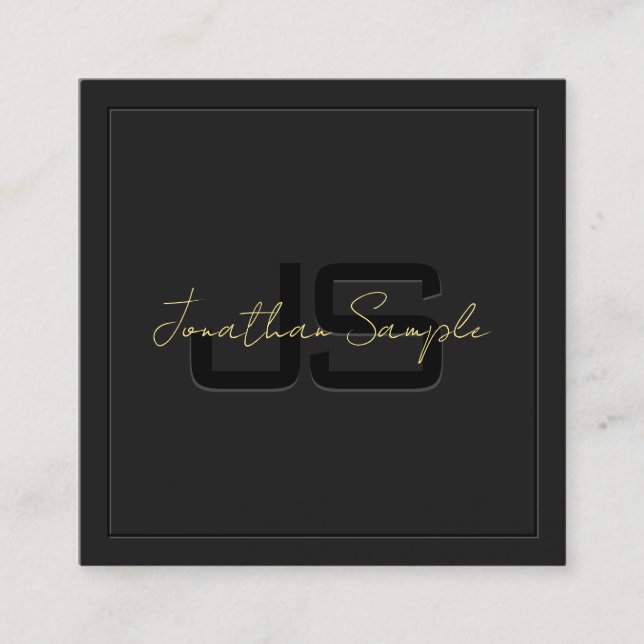 Custom Black & Gold Template Elegant Monogram Square Business Card (Front)