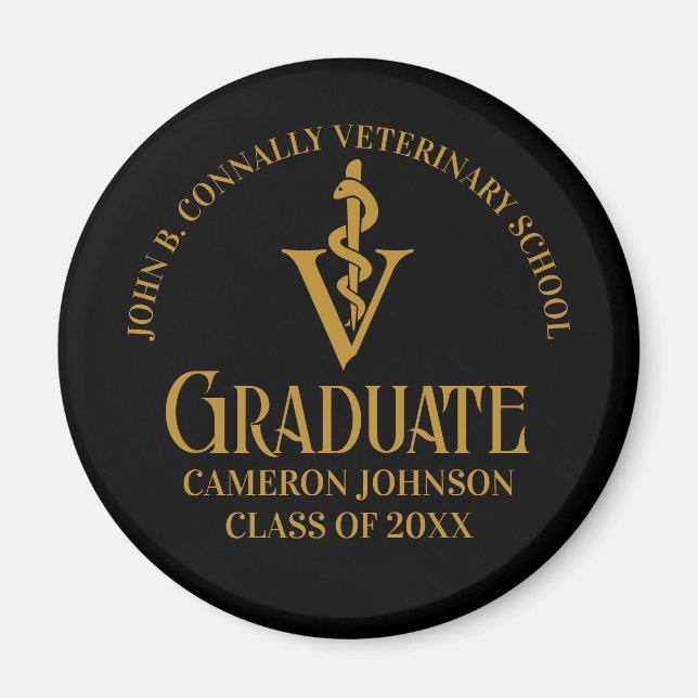 Custom Black Gold Veterinary School Graduation Magnet (Front)