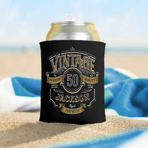 Custom Black & Gold Vintage Aged To Perfection Can Cooler