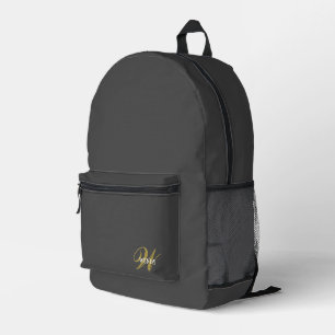 Custom Black Gray Initial Monogram Boy Fitness Gym Printed Backpack