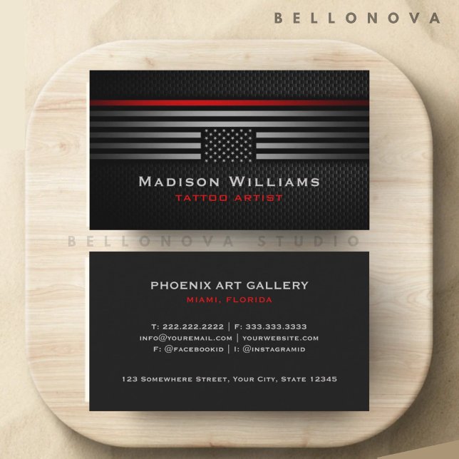 Custom Black Grey Red The USA America Flag Premium Business Card (Custom Black Grey Red The USA America Flag Premium Business Card)