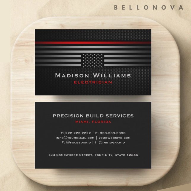 Custom Black Grey Red The USA America Flag Premium Business Card (Custom Black Grey Red The USA America Flag Premium Business Card)