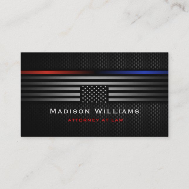 Custom Black Grey The Usa America Flag Law Office Business Card (Front)