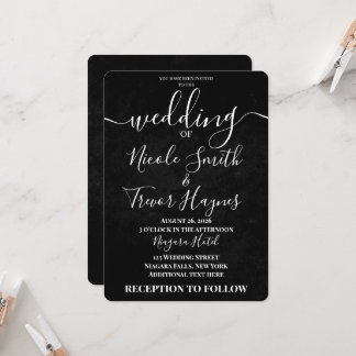 Custom Black Grunge Texture Wedding Invitation