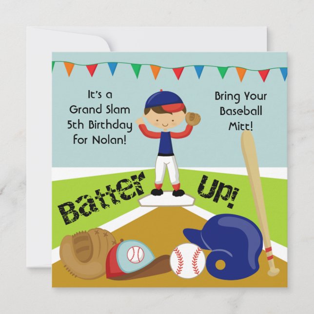 Custom Black Hair Boy Baseball Birthday Invitation (Front)