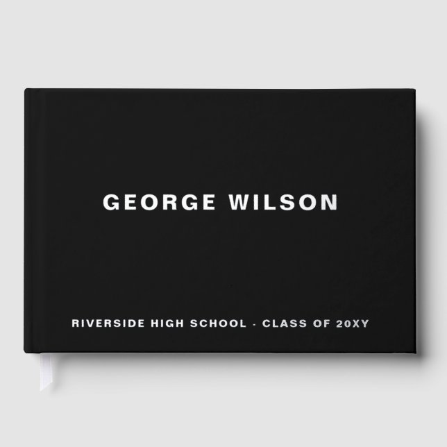 Custom Black High School Grad Party Graduation  Guest Book (Front)