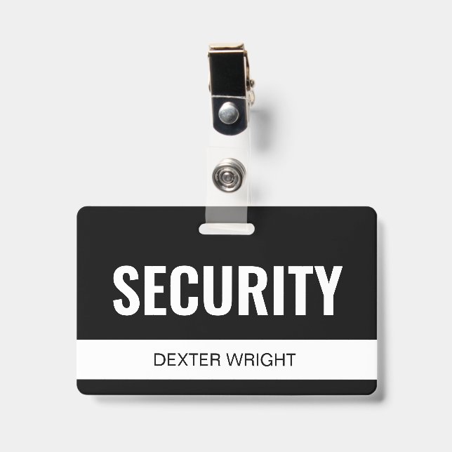 Custom Black Hotel Security Employee ID Badge (Front with Clip)