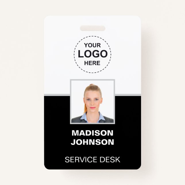 Custom Black ID Badge with Employee Photo and Logo (Front)