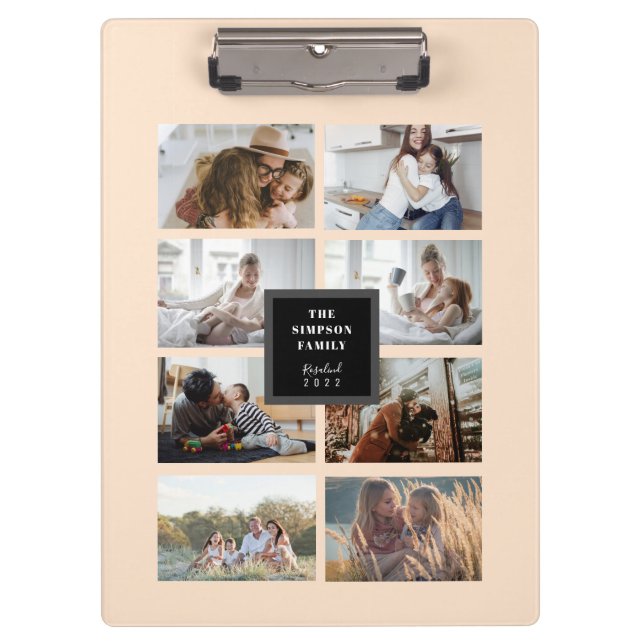 Custom Black INSTA Family Photo Collage Beige Clipboard (Front)