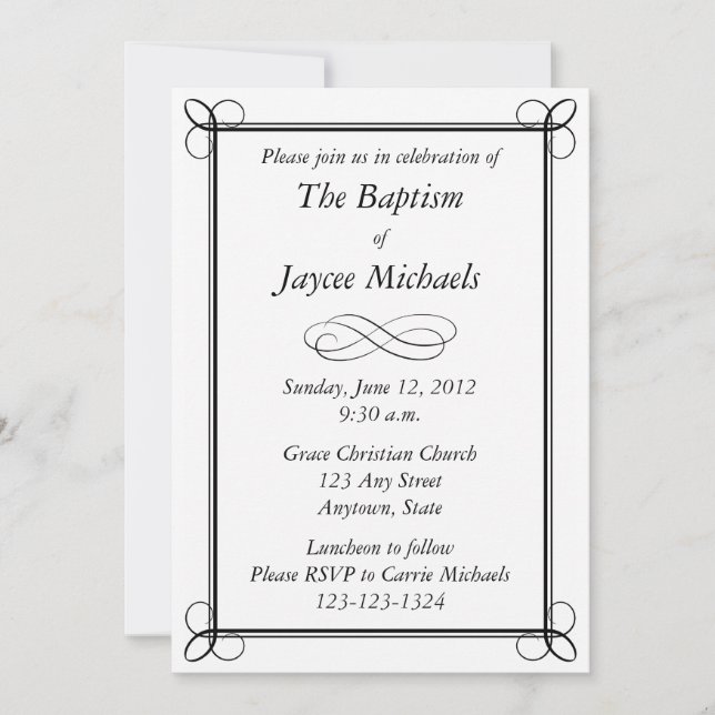 Custom Black Invitation - Scroll Design (Front)