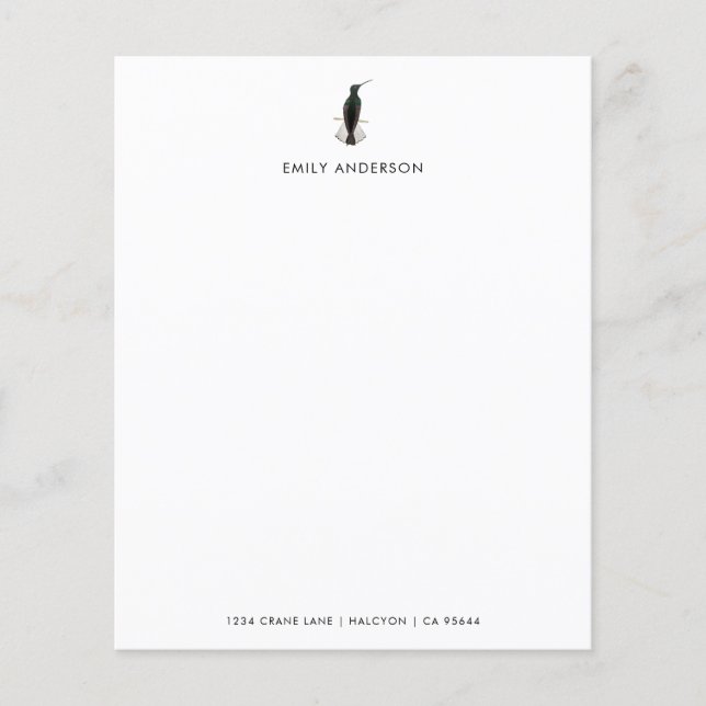 Custom Black Jacobin Hummingbird Stationery Paper (Front)