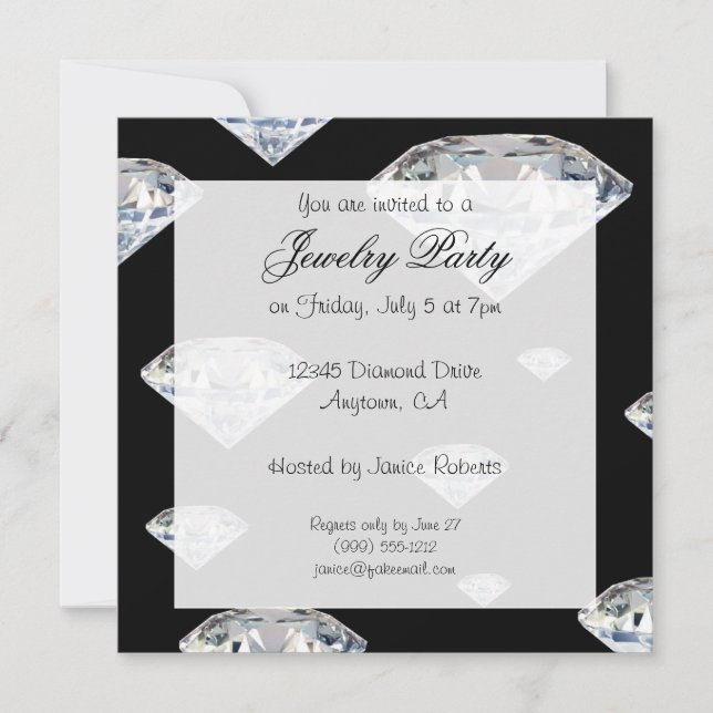 Custom Black Jewellery Party Invitations (Front)