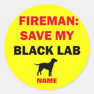 Custom Black Lab Fire Safety Classic Round Sticker