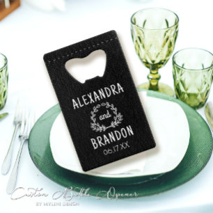 Custom Black Leather Print Wedding Bottle Opener