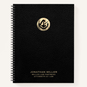 Custom Black Leather Print with Gold Legal Emblem Notebook