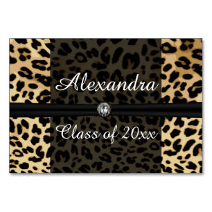 Custom Black Leopard Ribbon Jewel Girl Graduation Table Number