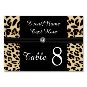 Custom Black Leopard Ribbon Jewel Table Number