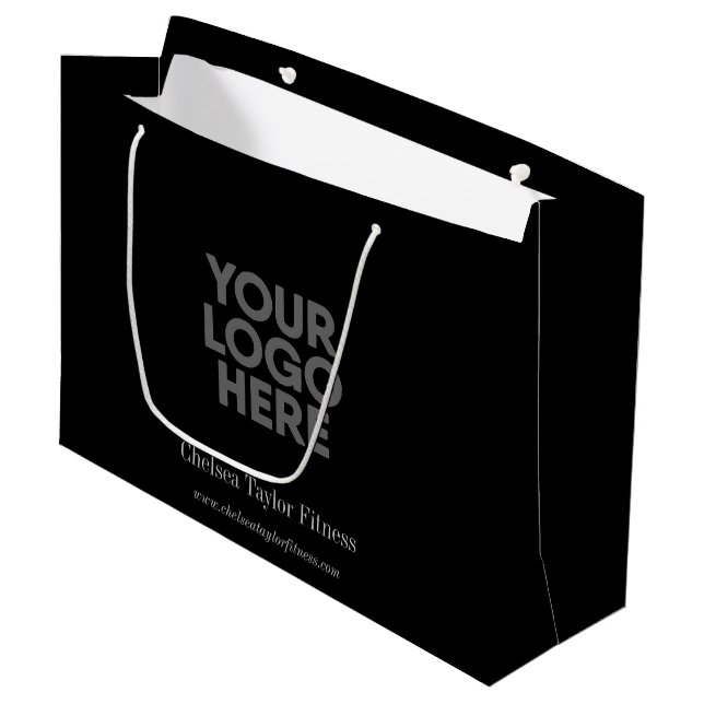 Custom Black Logo Corporate Company Business  Large Gift Bag (Front Angled)
