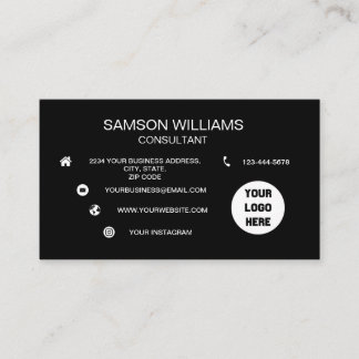 Custom Black Logo Minimalist Social Media Icons Business Card