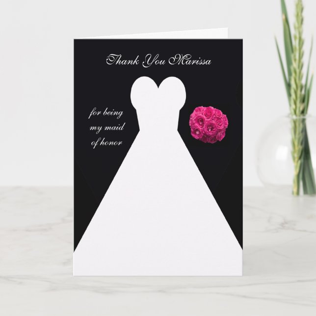 Custom Black Maid of Honour Thank You Card (Front)