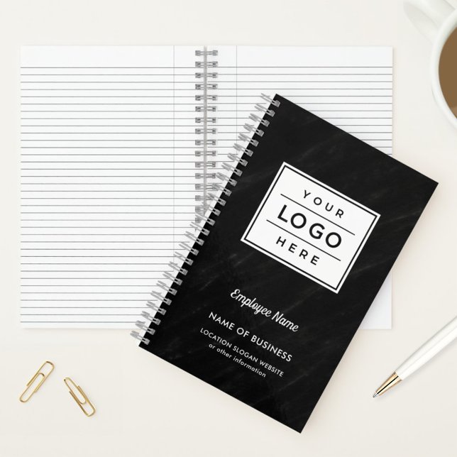 Custom Black Marble Business Logo Employee Name Notebook (Creator Uploaded)