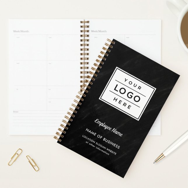 Custom Black Marble Business Logo Employee Name Planner (Creator Uploaded)