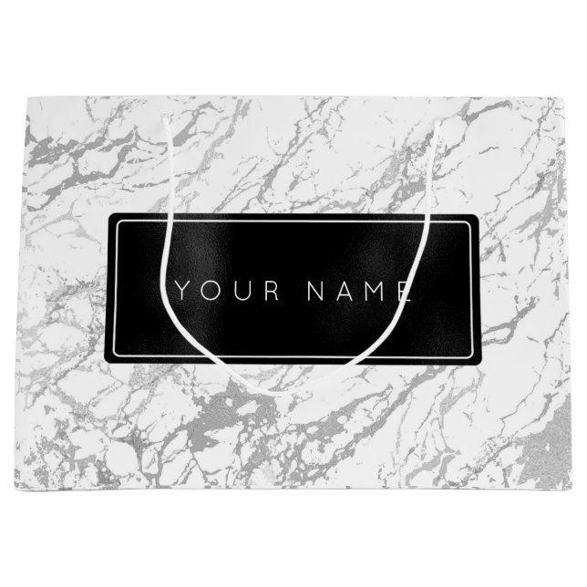 Custom Black Metallic Minimal Marble Grey Stone Large Gift Bag (Front)