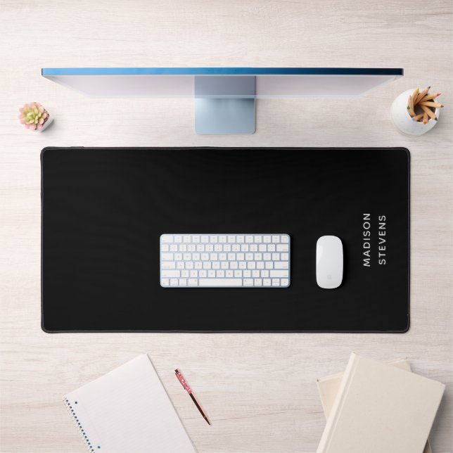 Custom Black Minimalist Name Modern  Desk Mat (Office 1)