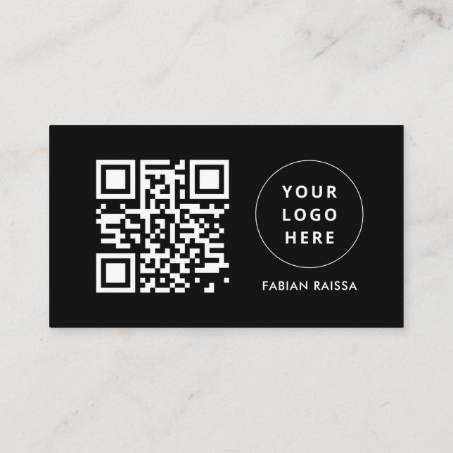 Custom Black Modern Business Logo and QR Code Business Card (Back)