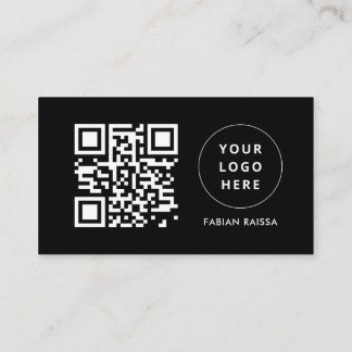 Custom Black Modern Business Logo and QR Code Card