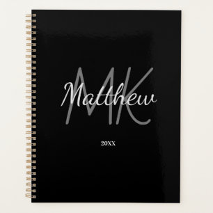 Custom Black Monogram Initial Name Minimalist Year Planner