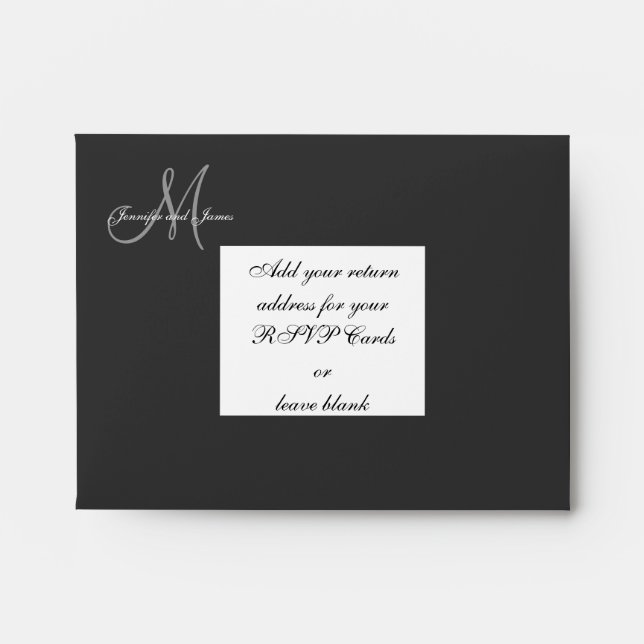 Custom Black Monogram Wedding RSVP Envelope (Front)