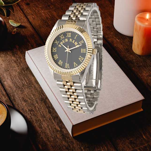 Custom Black Monogrammed Gold Silver Tone Bracelet Watch (Creator Uploaded)