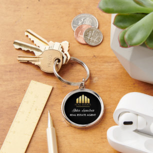 Custom Black Name  Real Estate Agent Promotional  Key Ring