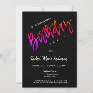 Custom Black Neon Minimal Script Birthday Party  Invitation