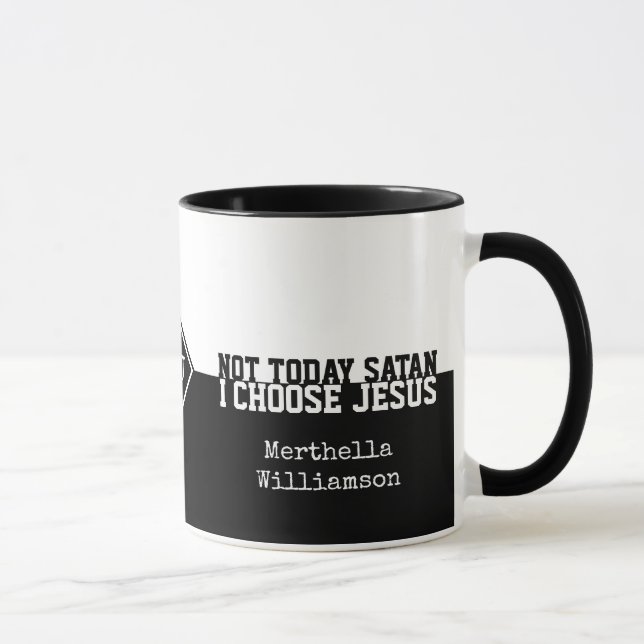 Custom Black NOT TODAY SATAN Christian Mug (Right)
