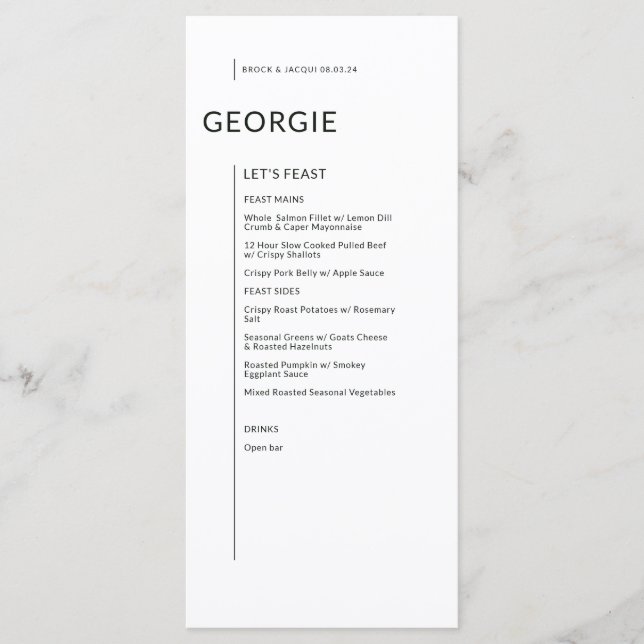 Custom Black on White Isolated Names Wedding Opt B Menu (Front)