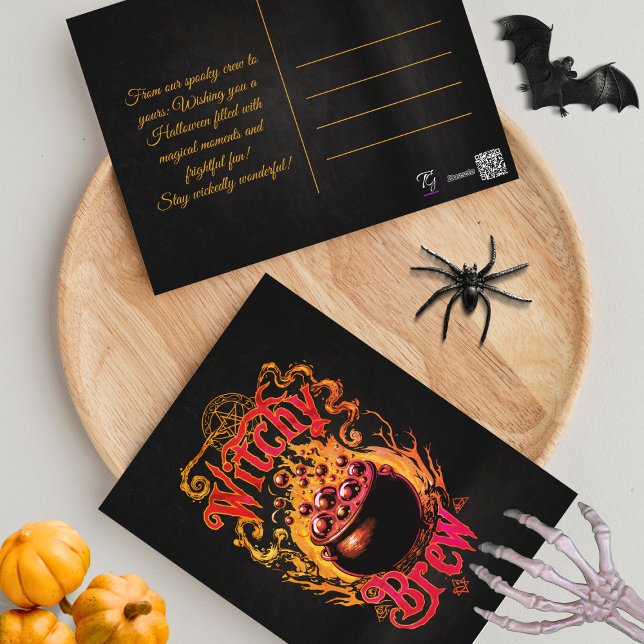 Custom Black Orange Antique Script Halloween Witch Postcard (Creator Uploaded)