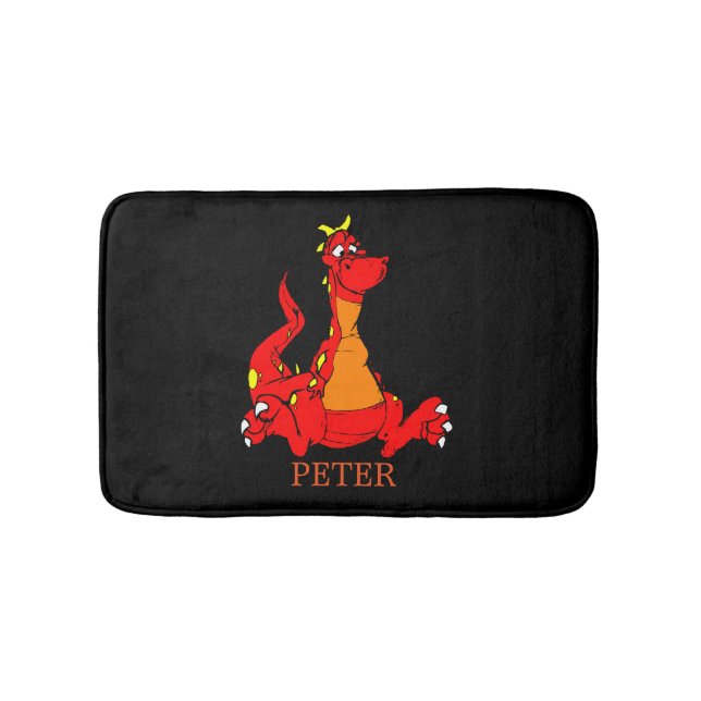 Custom Black Orange Dragon Personalised Bath Mat (Front)