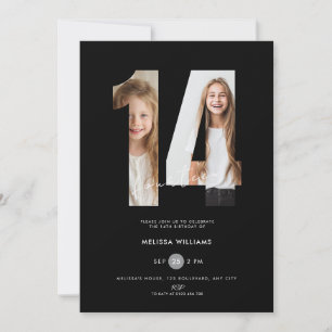 Custom Black Photo 14th Birthday Invitation Girls