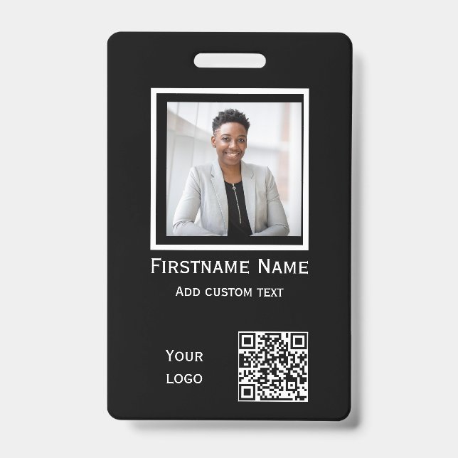custom black photo employee  badge ID qr code (Front)
