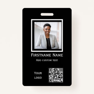 custom black photo employee badge ID qr code ID Badge