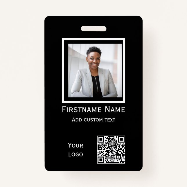 custom black photo employee  badge ID qr code ID Badge (Front)