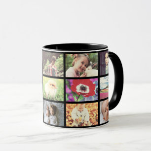 Custom black photo grid mug