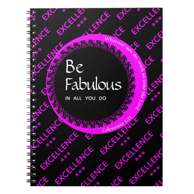 Custom Black Pink Motivational BE FABULOUS Notebook (Front)