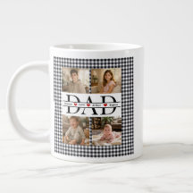 Custom Black Plaid Modern 4 Photo Collage Dad Gift