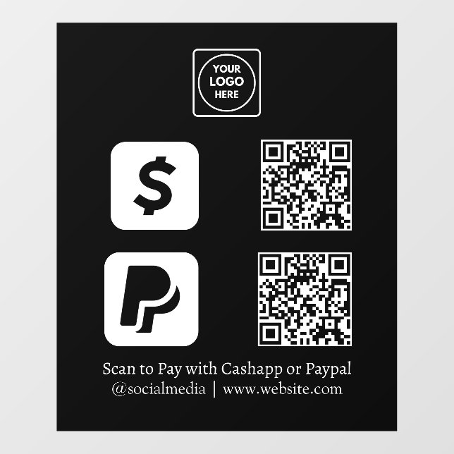 Custom Black QR Payment | CashApp & PayPal Display (Sheet)