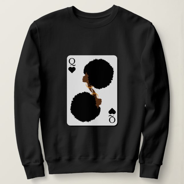 Custom BLACK QUEEN CARD Afro Hair Sweatshirt (Design Front)