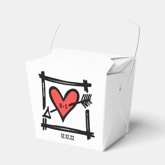 Custom Black & Red Love Heart Wedding Favor Box (Front Side)