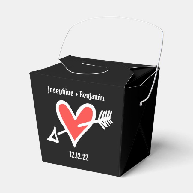 Custom Black & Red Love Heart Wedding Favor Box (Front Side)